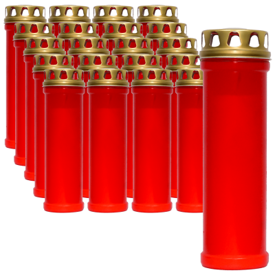 Set 20 candele rosii 98 ore cu capac metalic pentru cimitir Zniczplast